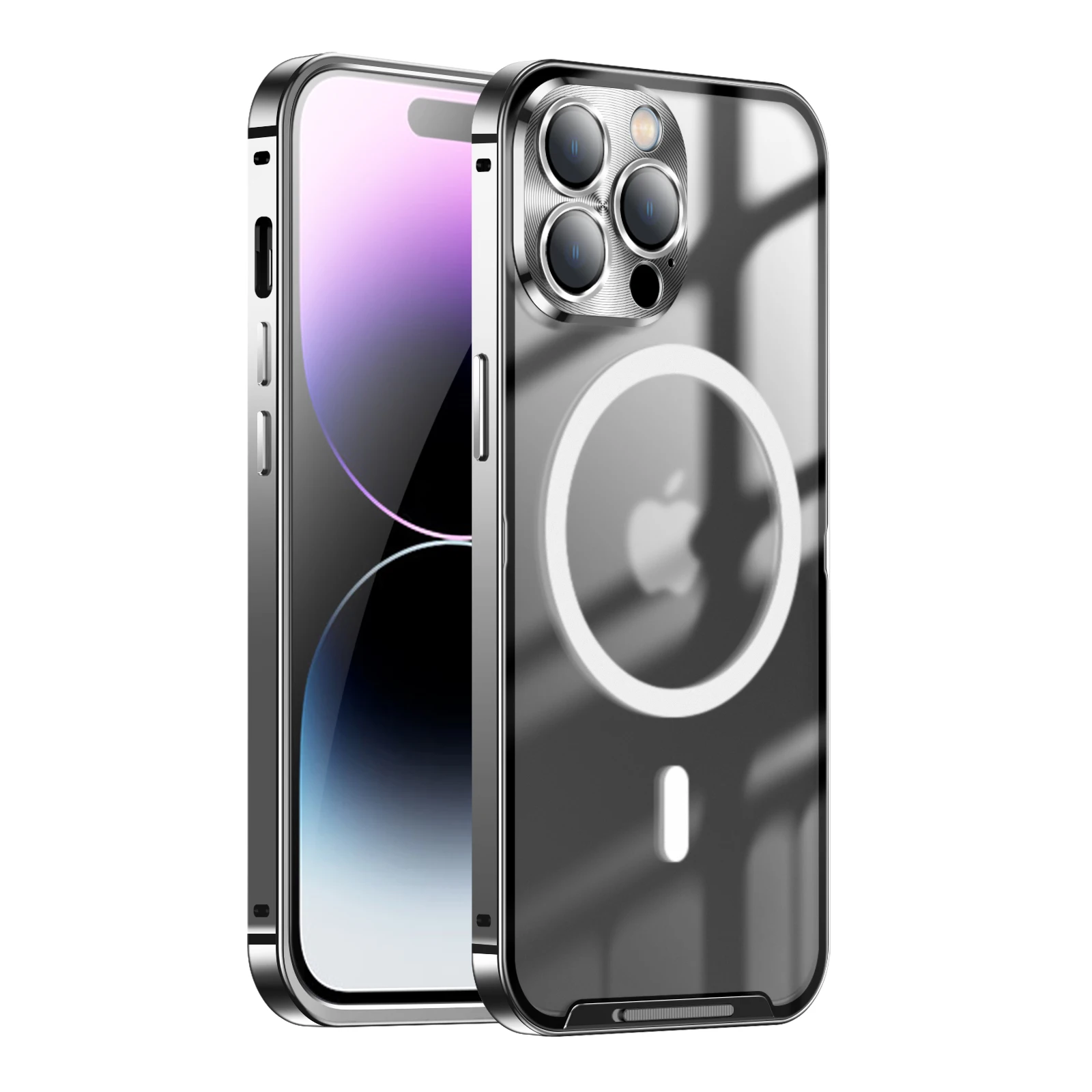 

Matte Translucent Magsafing Magnetic Wireless Charger Case For iPhone 14 Pro Max Plus Alloy Frame Meta Bumper Camera Glass Cover
