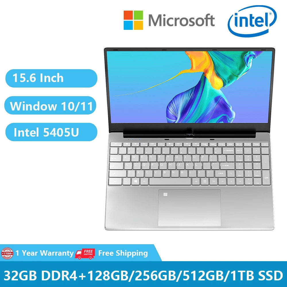 Metal Gaming Laptops 32GB RAM Windows 10 Notebook 15.6 Inch Intel Pentium 5405U Office Computer Backlit with Fingerprint WiFI