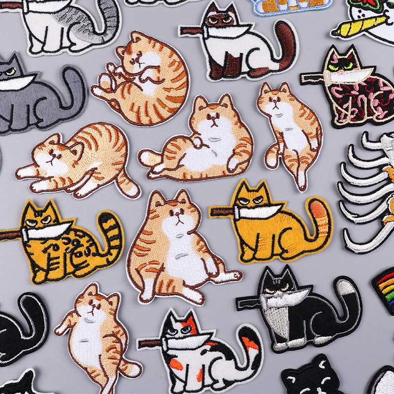 Funny Cat Patch Animal Embroidery Patch Iron On Patches DIY Cartoon Cat Embroidered Patches On Clothes Applique Sew Sticker