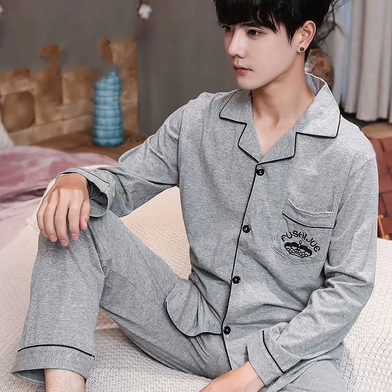 Autumn Men Pajamas Set Casual Sleepwear For Man Shirt Full Sleeve Pyjama Men's Fashion Soft Homewear Clothes Plus Size