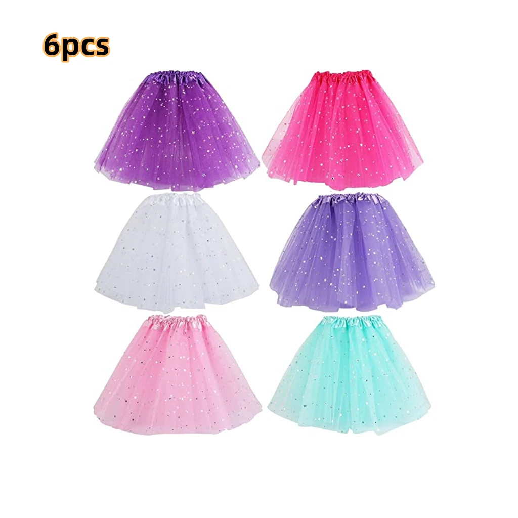 

6pcs Kids Baby Tutu Skirt Star Glitter Dance Skirts For Girl Sequin 3 Layers Tulle Toddler Pettiskirt Children Chiffon 2-8T