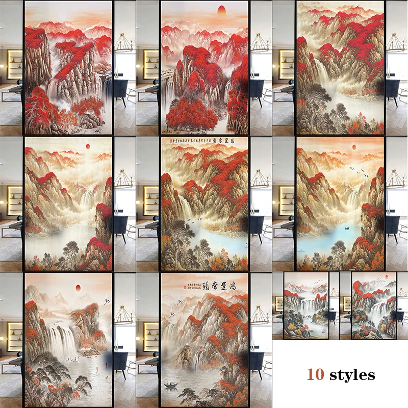 

Chinese Landscape Mountain&River Painting Window Film Chinese Style Window Sliding Door Sticker Static Cling Privacy Glass Films