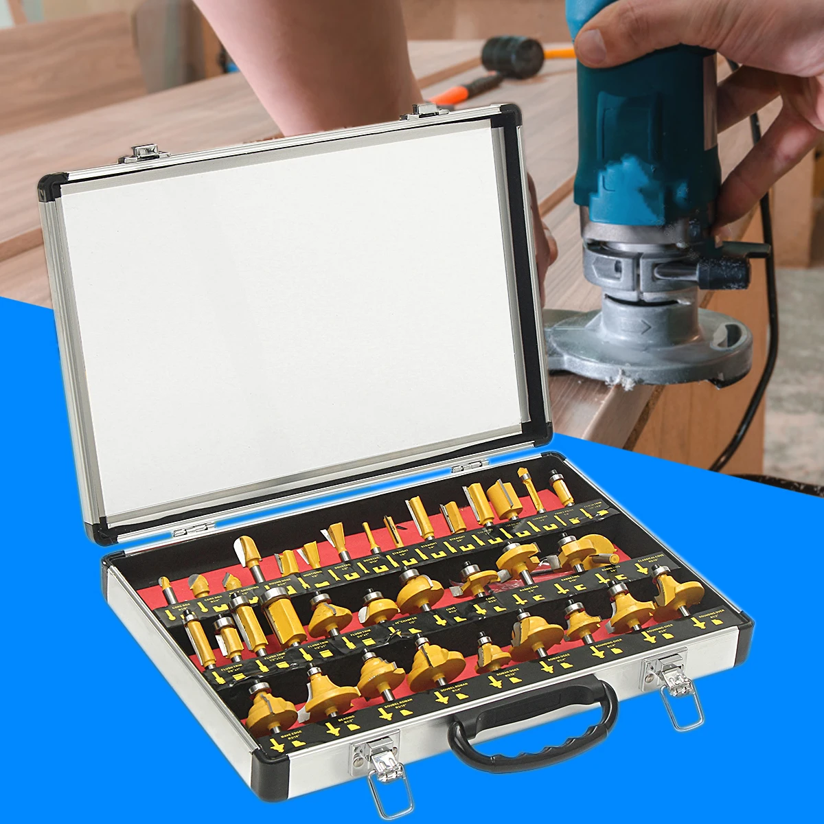 

35Pcs 1/4 Inch Wood Milling Cutter Shank Trim Router Bit Set Trimming Machine Tool Electric Trimmer Woodworking Cutting Kit