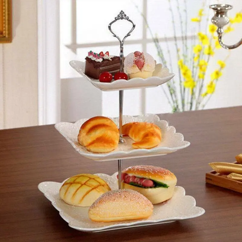 

3 Tier Plates Party Afternoon Tea Cake Stand Wedding Glass Ceramic Tableware
