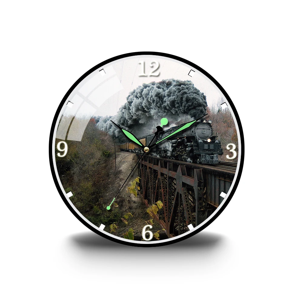 

Old Train Railway Engine Acrylic Luminous Wall Clock Transportation Art Locomotive Home Decor Steam Engine Vintage Crafts Wacth