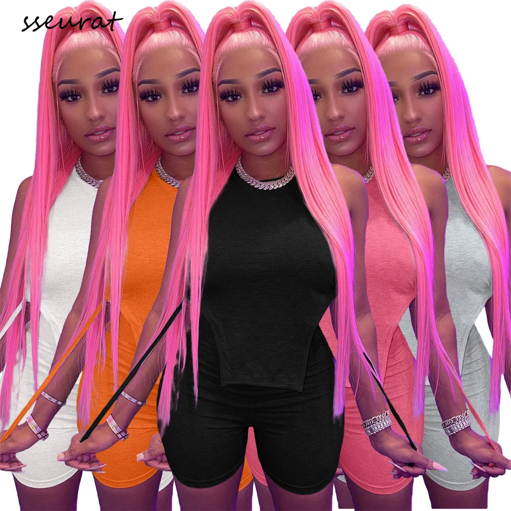 

Спортивный женский комплект SSEURAT, летний элегантный комплект с шортами для йоги, комплект из двух предметов