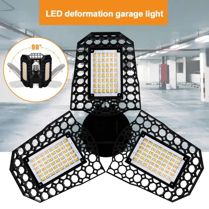 

80W Foldable LED Bulbs E27 Garage Light Adjustable 3 Panel Market Shop Ceiling Lamps For Workshop Warehouse Lighting Home Decor