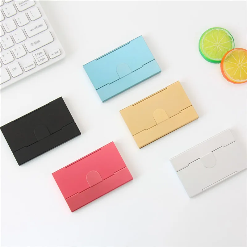 1pcs Card Holder Metal Business Card Case Office Accessories Portable Large Capacity Memo Postcard Storage Simple Solid Color