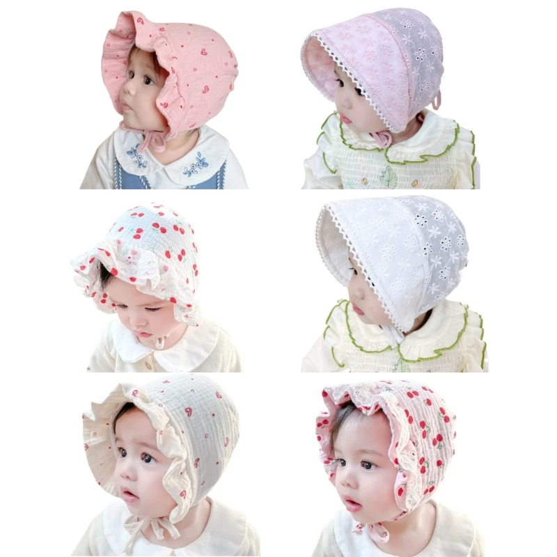 

N80C Lovely Lace Bonnet Sun Hat Bonnet Cap for Newborns Perfect Gift for Baby Showers