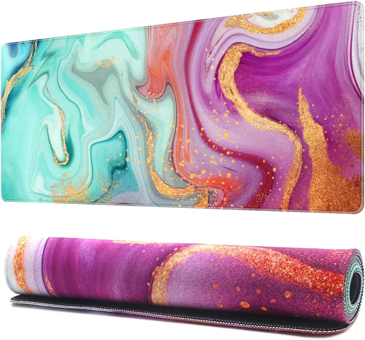 

Extended Mouse Pad with Stitched Edges Extra Large Gaming Mousepads with Non-Slip Rubber Base 35.4x15.7 inch Marble Pink Blue