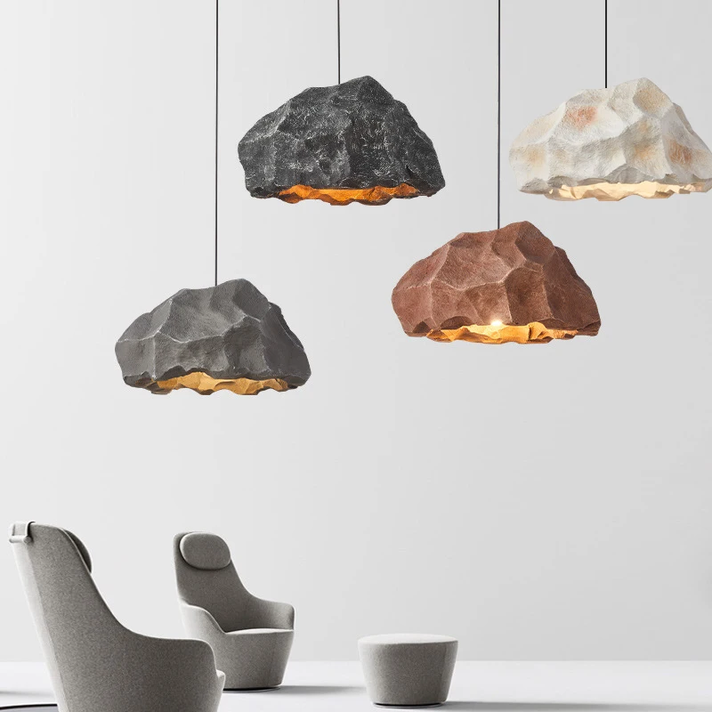 

Nordic Wabi Sabi Wind Chandeliers LED E27 Resin Pendant Lamps Designer Rock Shape Suspension Lights Living Room Lighting Fixture