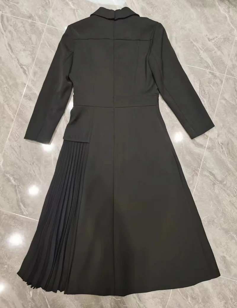 Женское платье с отложным воротником плиссированное в стиле пэчворк длинным