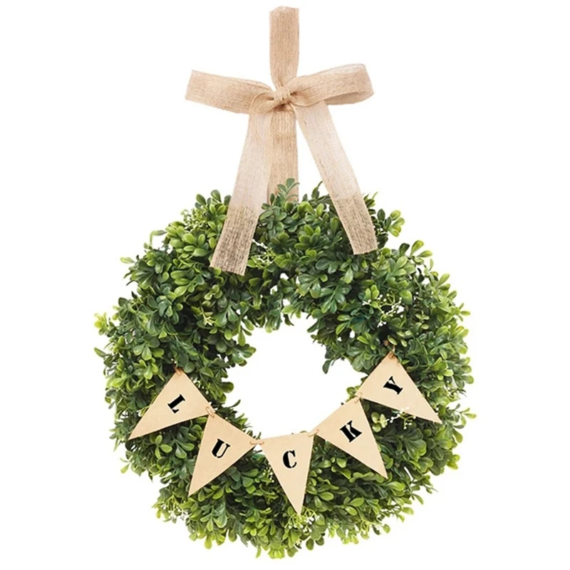 

AT69 -Easter Wreaths Artificial Green Leaf Wreath Lucky Banner Simulation Green Leaves Garland Wedding Home Decor