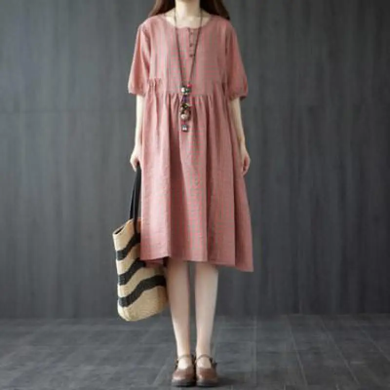 

Женское свободное платье с коротким рукавом, повседневное простое платье в западном стиле с цветочным принтом, универсальное платье для ле...