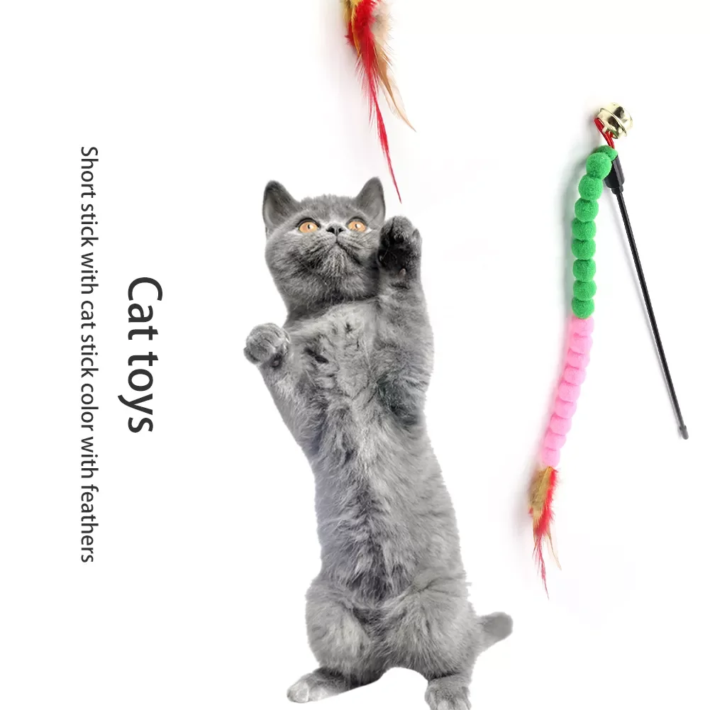 

2023NEW Teasing Stick Colorful Ball Feather Pets Teaser Rod Pet Interactive Set Interactive Pet Playing Funny Molar Toys