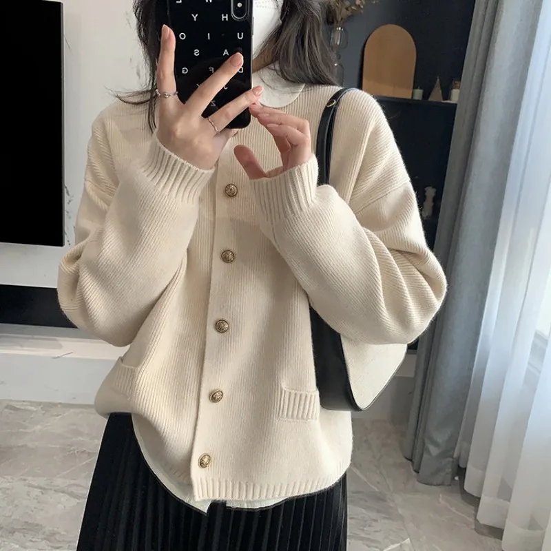 

New lazy wind sweater round neck soft waxy short knit cardigan top
