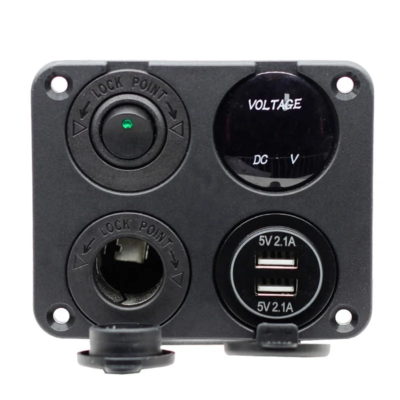 

4 in 1 ON/OFF Charger Socket Panel Dual USB Socket Power Outlet LED Voltmeter
