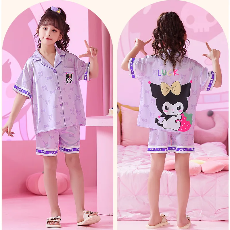 

Новинка 2023, кавайный женский летний кардиган с коротким рукавом, милый мимелоди курomi Cinnamoroll, Детские комплекты для девочек, домашняя одежда