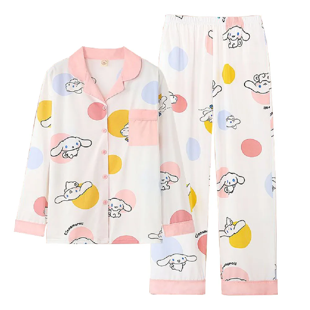 

Sanrios Kawaii Cinnamoroll осень и зима пижамы женские хлопковые брюки с длинным рукавом из двух частей милые Мультяшные тонкие искусственные