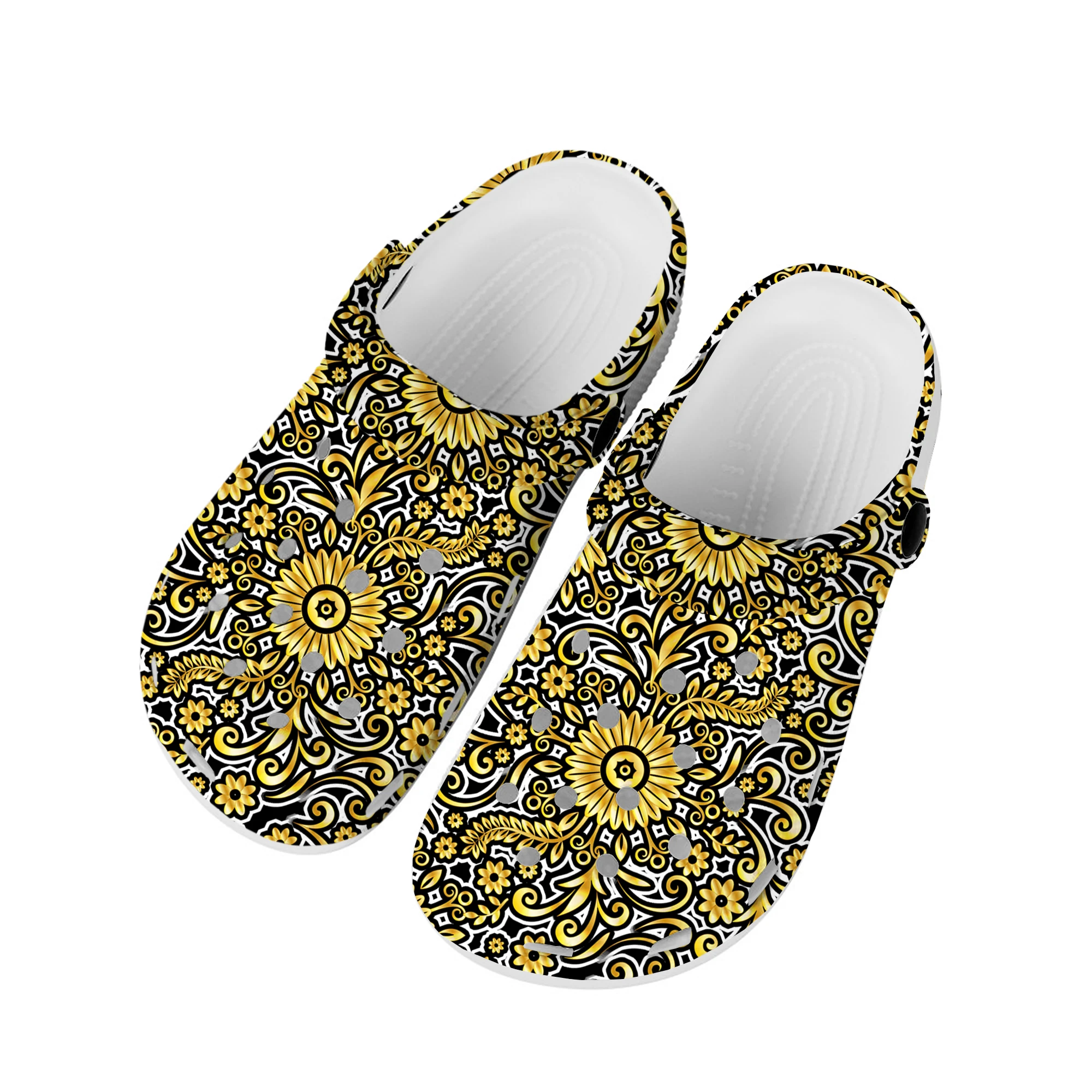 

Luxury Baroque Gold Floral European Pattern Home Clogs Custom Water Shoes Mens Womens Teenager Garden Clog Beach Hole Slippers