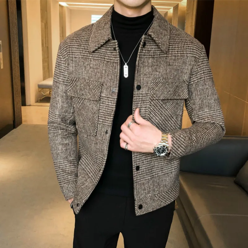 

Plaid Jackets Men 2020 Wool Trench Coat Jacket Outwear Casual Slim Fit Thicker Winter Jackets High Quality Steetwear Windbreaker
