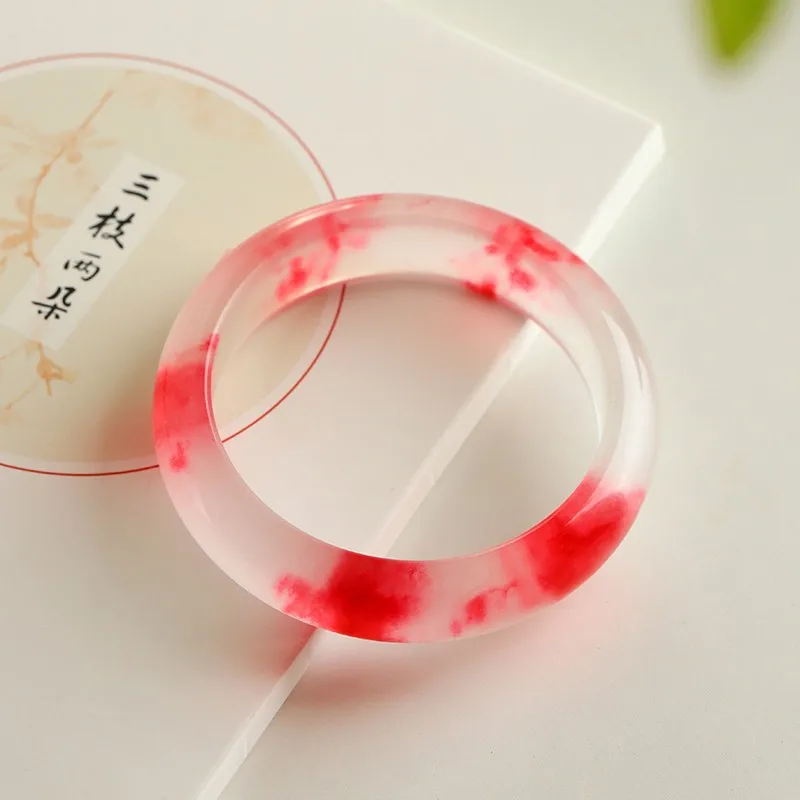 

Подлинный Браслет из Мьянмы из нефрита с плавающими красными цветами, женское Ювелирное Украшение, аксессуары класса А, браслет из Бирмы, нефрита