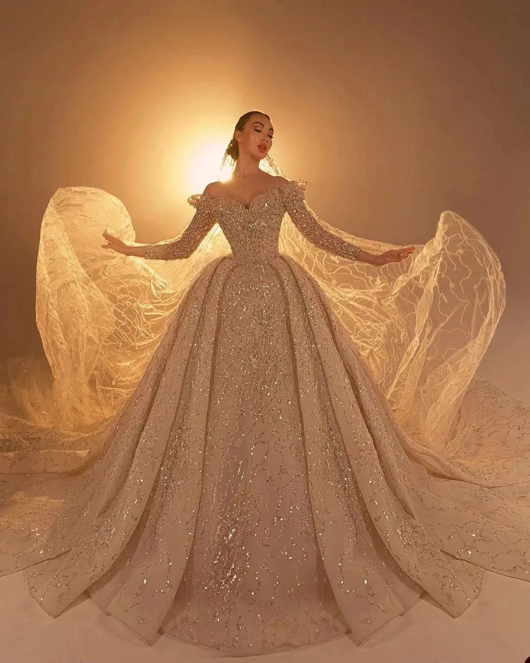 Бальное платье принцессы свадебные платья милое свадебное с длинными рукавами и