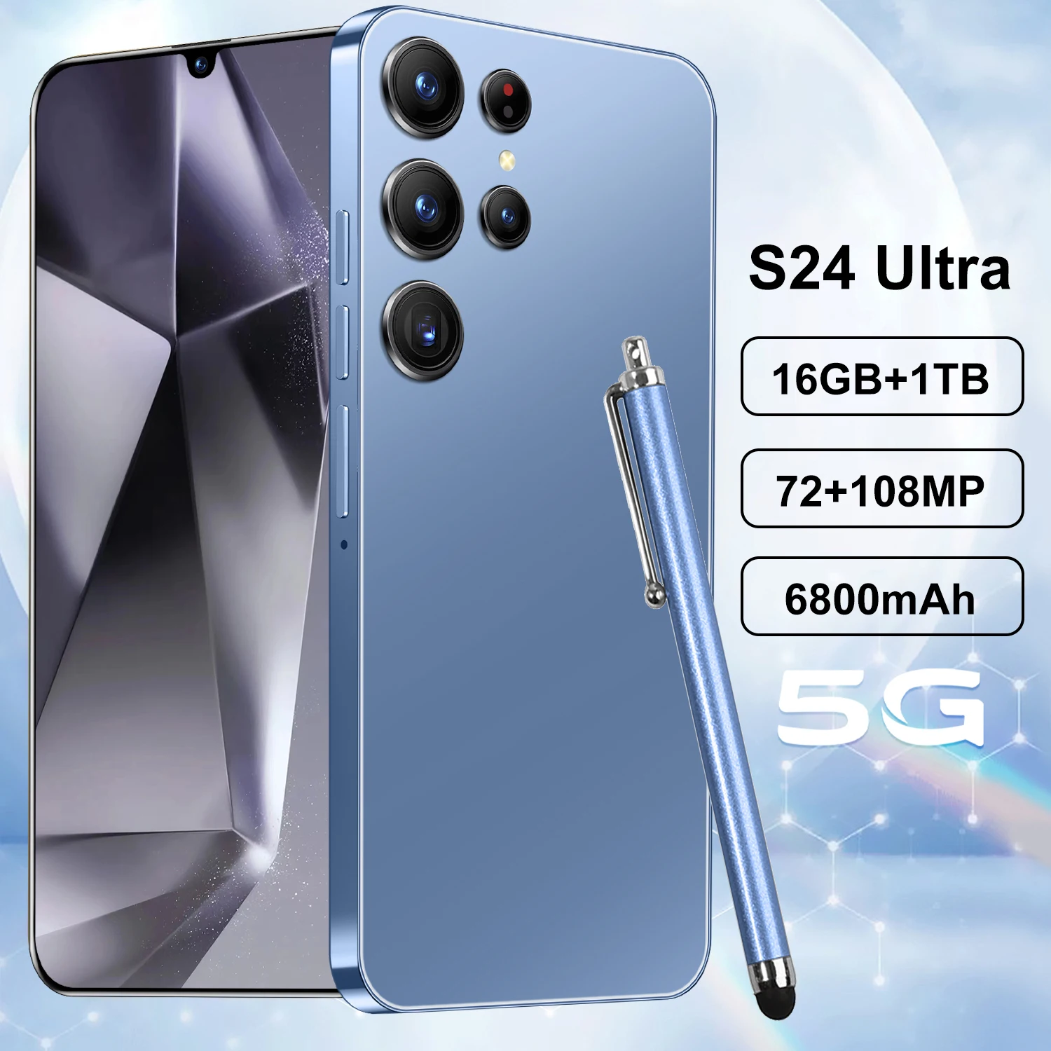 Смартфон S24 Ultra 5G с Snapdragon 8 Gen2 6 8-дюймовый HD-экран двумя SIM-картами двойным режимом