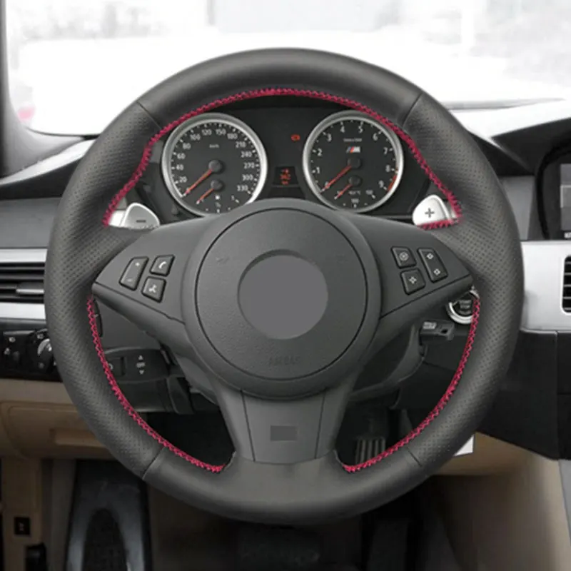 

Чехол рулевого колеса для BMW 5 6 серии E60 E61 Touring E63 Coupe E64 2003-2010, внутренняя отделка автомобиля, ручная оплетка, Перфорированная кожаная отделка