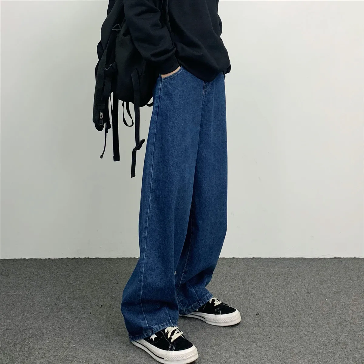 JEAN MAN Trendy Retro Wide Leg Dark Blue Straight Men and Women's Jeans High Street Jeans Men Loose Jeans Street Pants Y2k Pants
