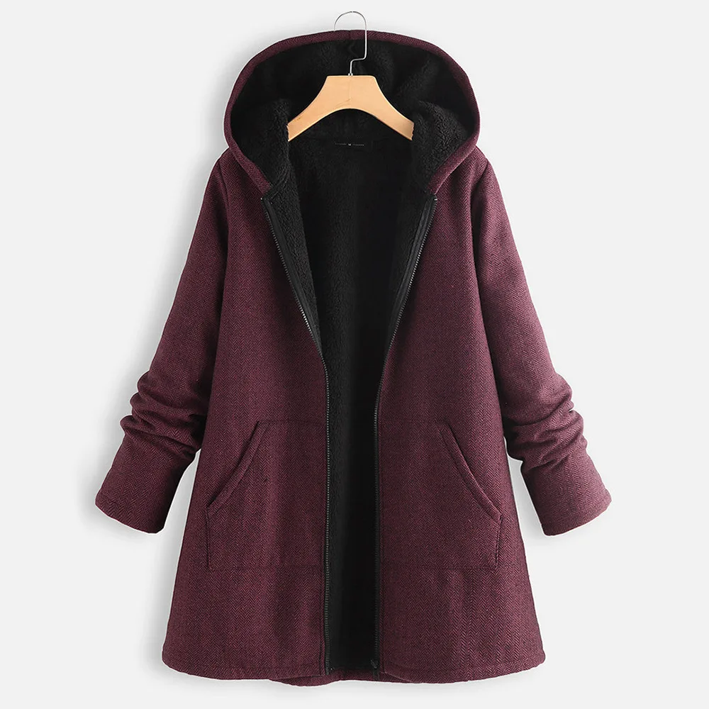 2022 autumn and winter new cotton coat casual plus velvet thickened cotton jacket mid-length hooded women's coat