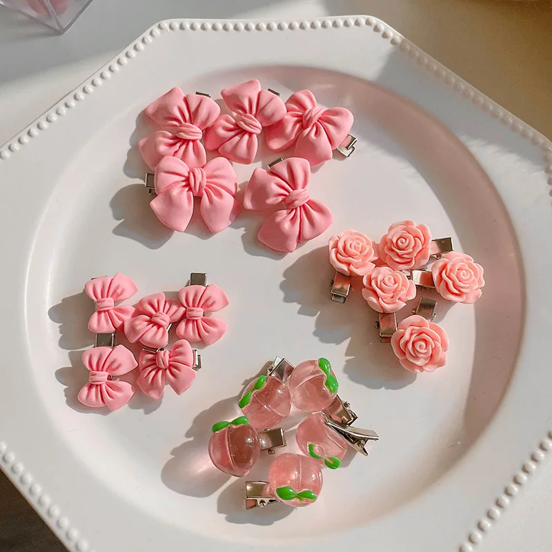 

5Pcs/Sets Pack Small Cute Pink Rose Flower Heart Hair Clips Pins For Girls Mini Hair Claw Clip Korean Fashion Hair Accessories