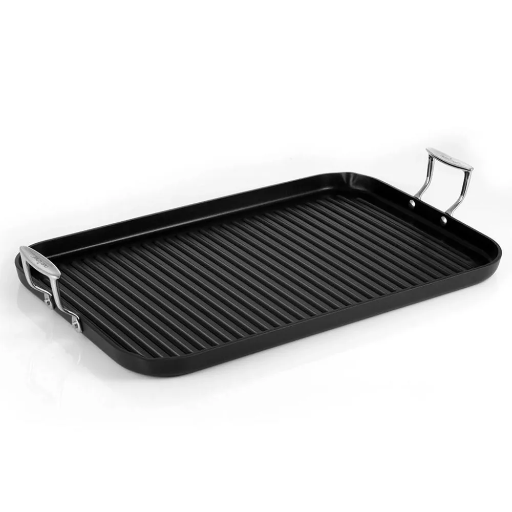 

Nonstick Stove Top Grill Pan - PTFE/PFOA/PFOS Free Need Two Burners 20" X 13" Hard-Anodized Non Stick Grill Griddle Pan