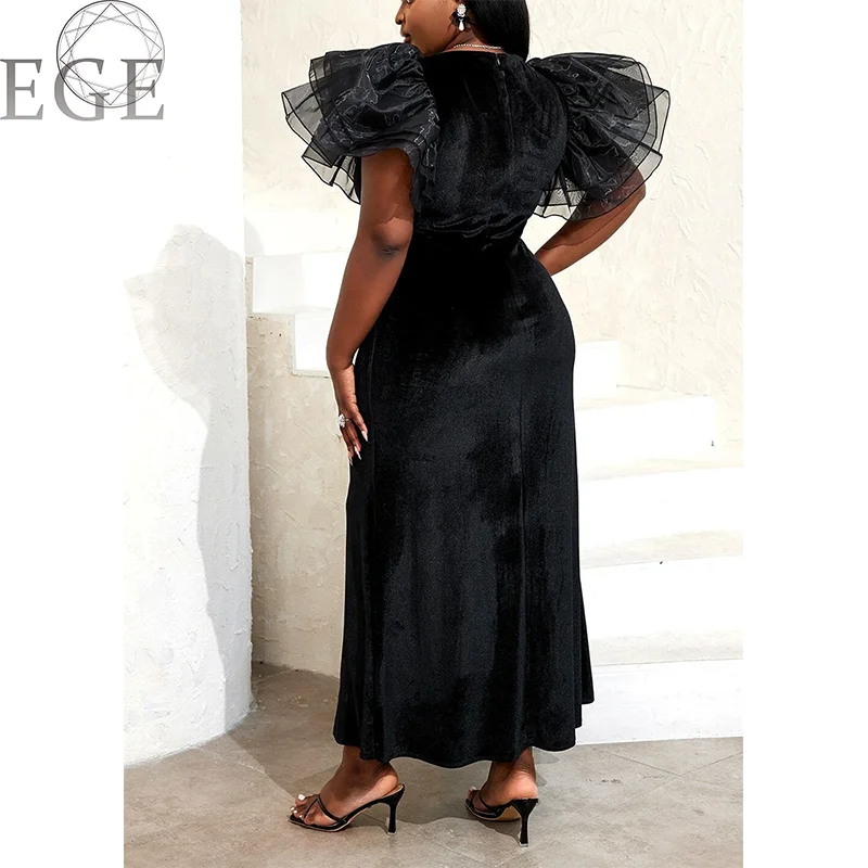 Plus Size Ruffle V Neck Dress Elegant Luxury Velvet Loose 4xl 5xl Plus Size Women's Party Banquet Evening Dress
