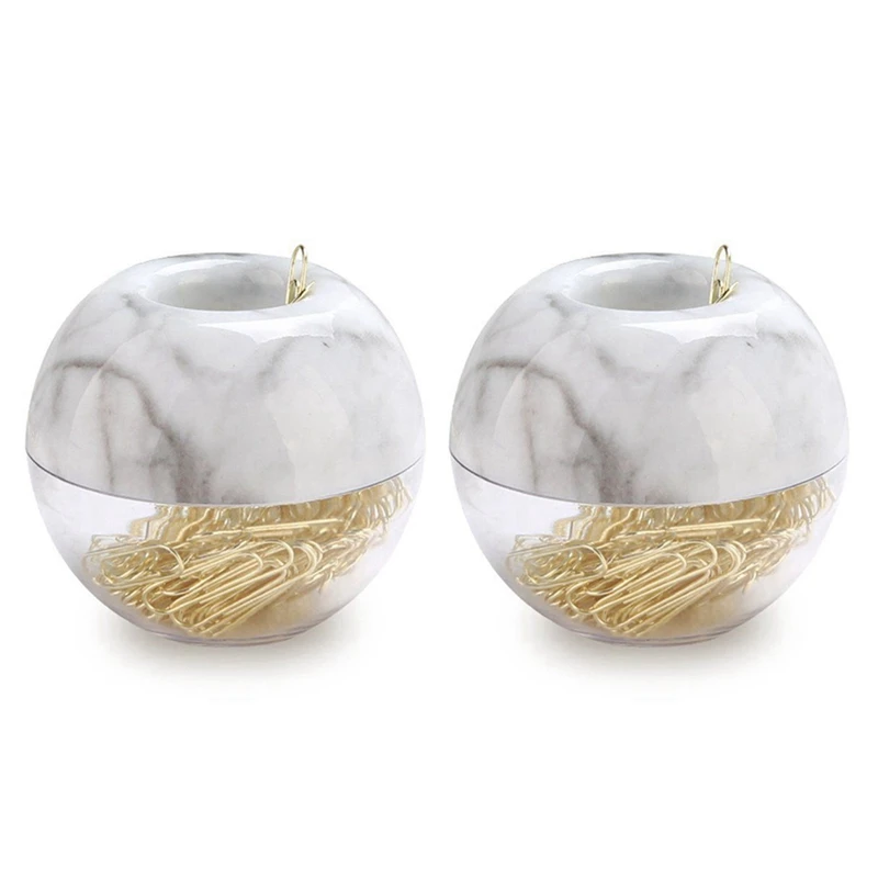 

Gold Paper Clips In Elegant Magnetic Marble White Clip Holder, 28Mm, 200 Clips Per Box