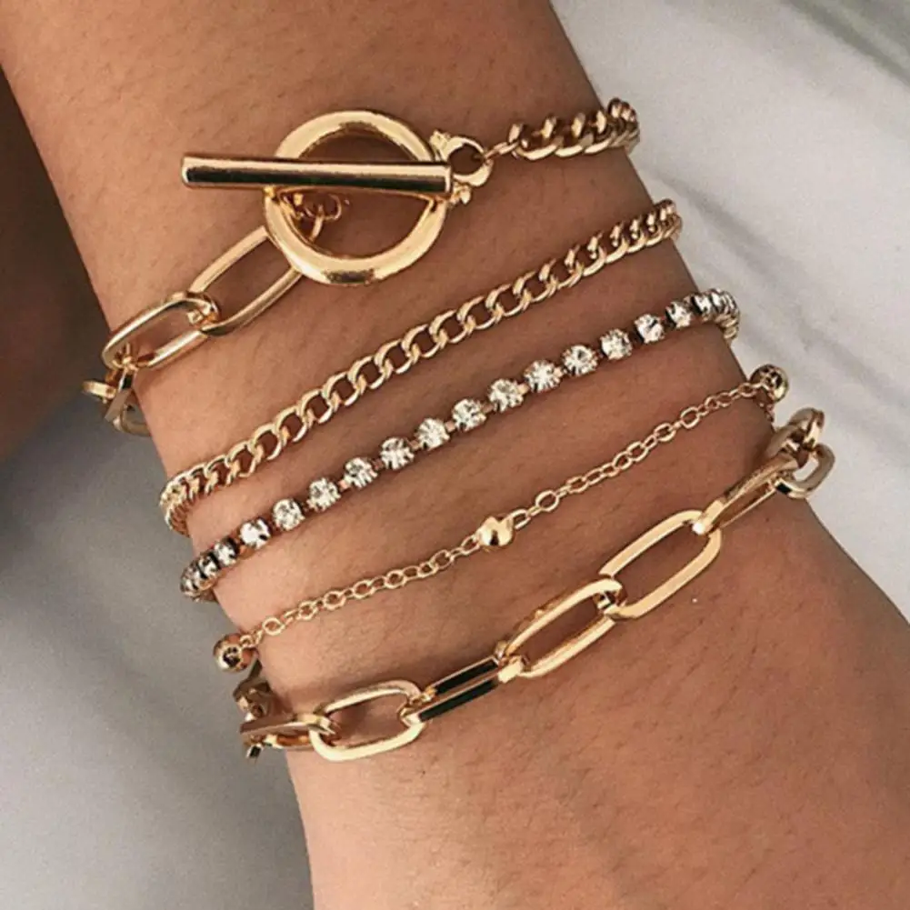 

5Pcs Chic Bracelets Popular Accessory Sparkling Electroplating Adjustable Bracelets for Party Women Bracelets Party Bracelets