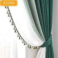 2021 new ink green custom morandi light luxury chenille curtain full blackout warmth curtains for living room bedroom