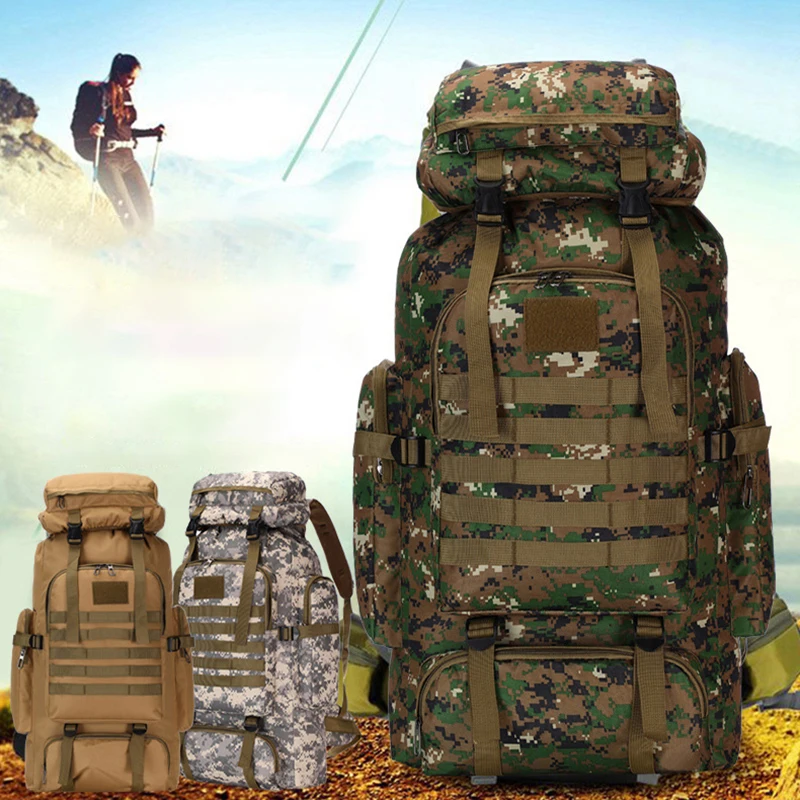 

80L Men's Waterproof Military Tactical Camo Large Backpack Outdoor Camping Travel Rucksack Sports Climbing Bag Hiking Backpacks