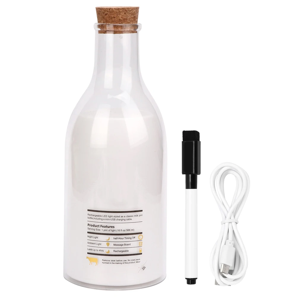 

USB Rechargeable LED Bedside Lamp Milk Bottle DIY Message Night Light for Bedroom