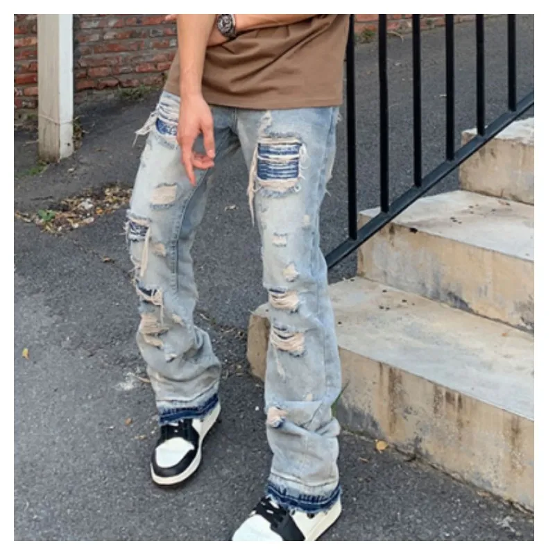 Ripped Jeans Y2k Streetwear Pants Men Trousers Slim Harajuku Man Hip Hop Men's Fashion Baggy Grunge Trendyol Stacked Clothing