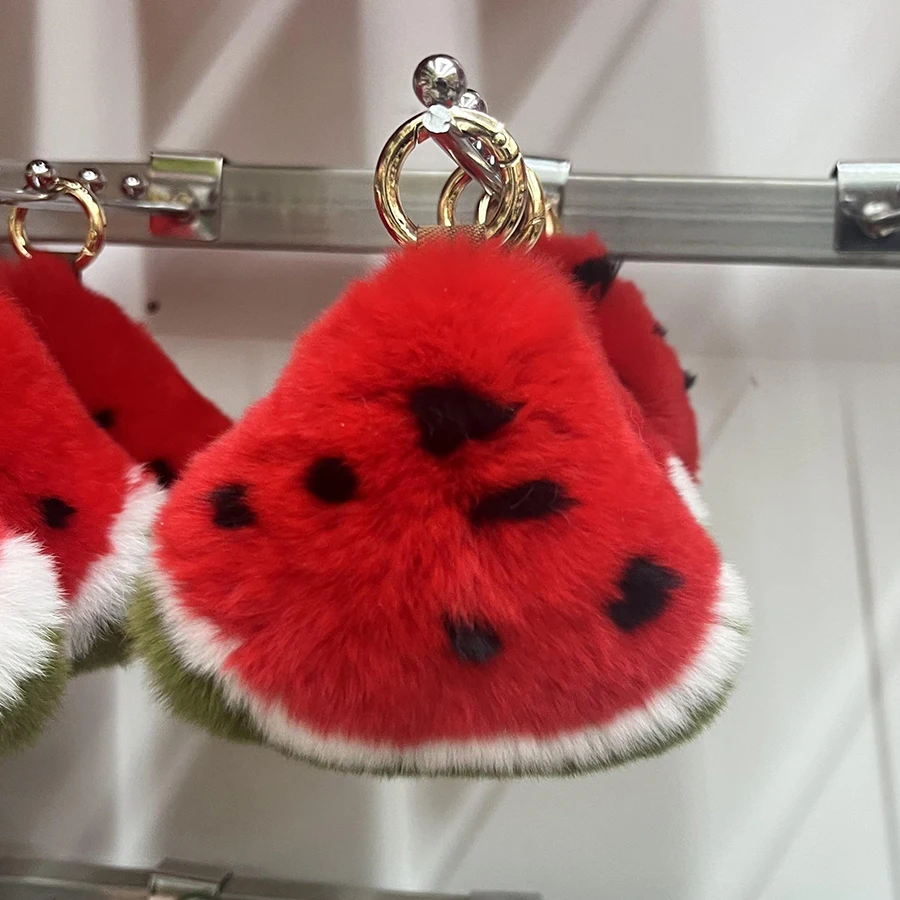 

Mini Soft Fur-like Ball Car Keyring Watermelon Pompom Real Rabbit Fur Keychain Anime Keychains Cute