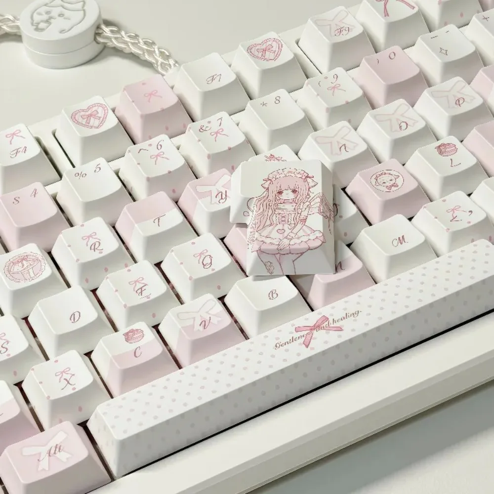 Розово-белые кейкапы с тематикой овечек, профиль Cherry, PBT, горячая сублимация, оригинальная высота, аксессуары для механических клавиатур (art.: 3920dc9458bcf) - 3920dc9458bcf