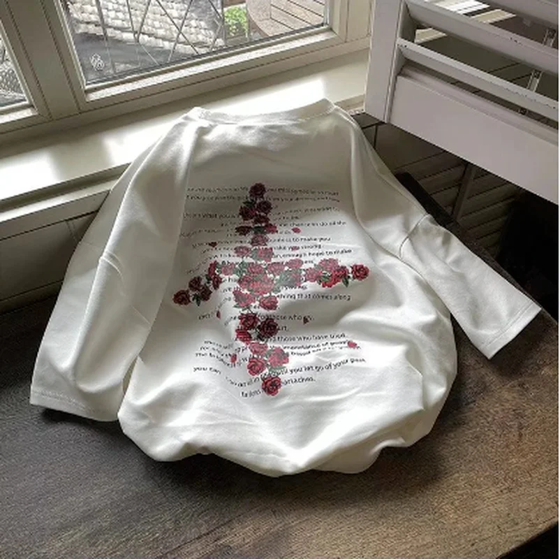 

Cross Rose T-shirt Short-sleeved Men's High Street Shirt Tide Brand American Retro Loose Half-sleeve