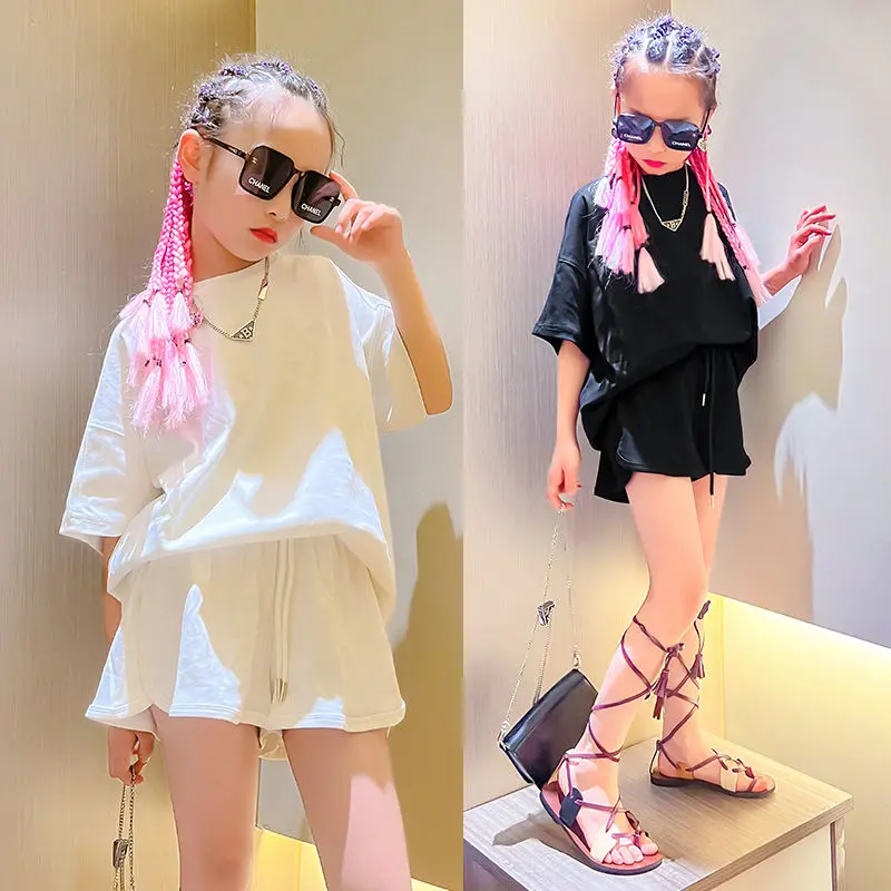 

Fashion Big Girls Summer Suit Kids Short Sleeve Top+Shorts 2PCS Set Children Sports Clothing Casual Cotton Girl Outfits 4 To 14T