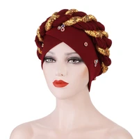 new arrival space layer sequins beaded braid hat ladies fashion african headscarf hat turbans party wedding women baotou seasons