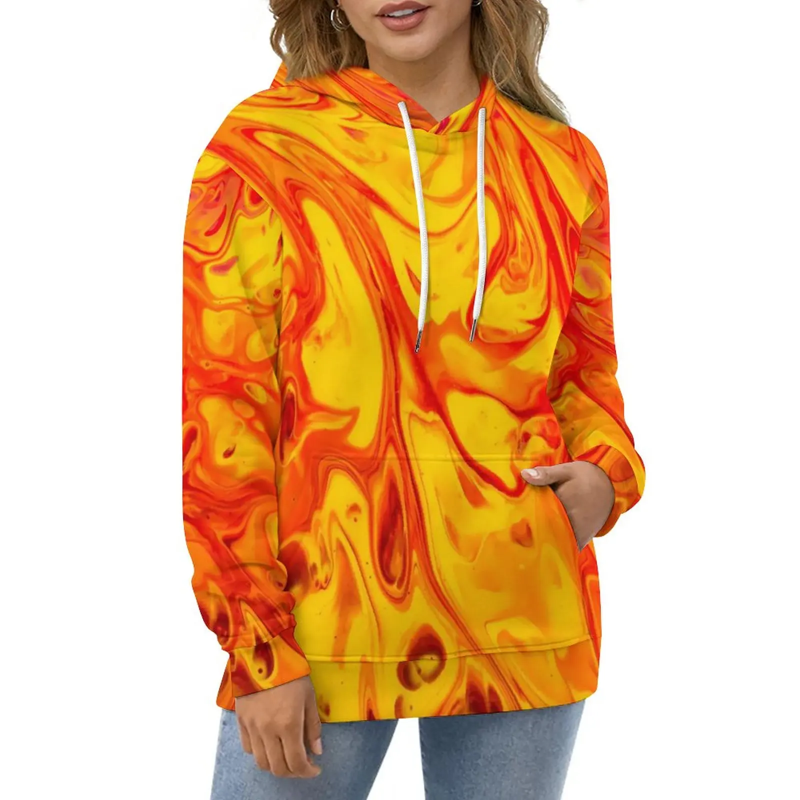 

Marble Fire Casual Hoodies Abstract Print Modern Hoodie Couple Long Sleeve Oversized Street Wear Graphic Loose Clothing