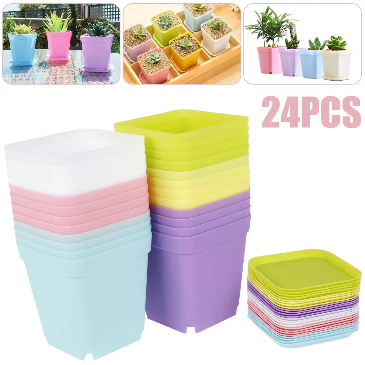 

24pcs Colorful Multi Square Nursery Flower Pot Plastic Nursery Pot Plant Nursery Box Transplant Flower Tray For Home Garden