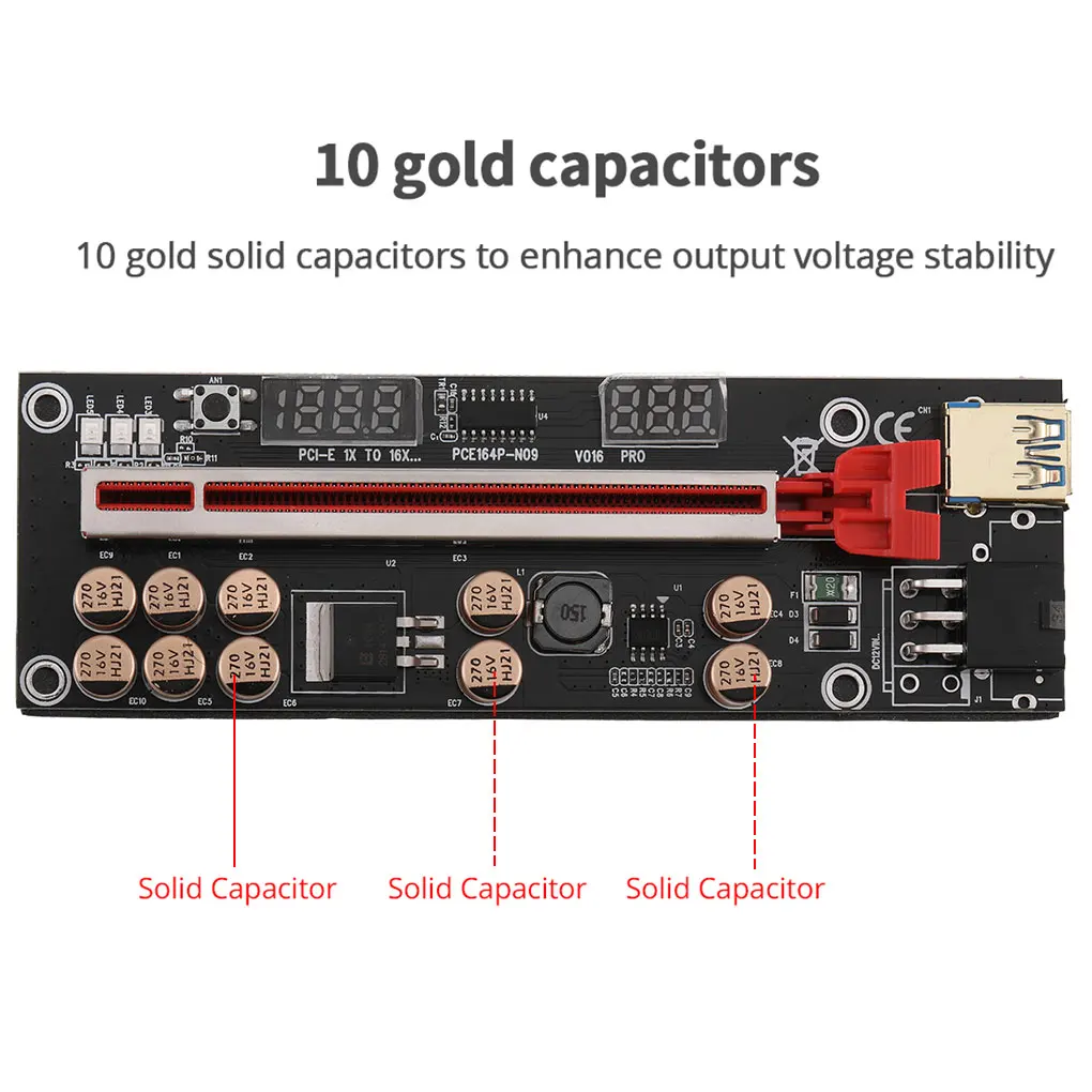 Newest VER016 PCIE Riser 016 V016 PCI Express X16 Temperature Voltage 3 RGB LED 6P USB Mining For Video Card |