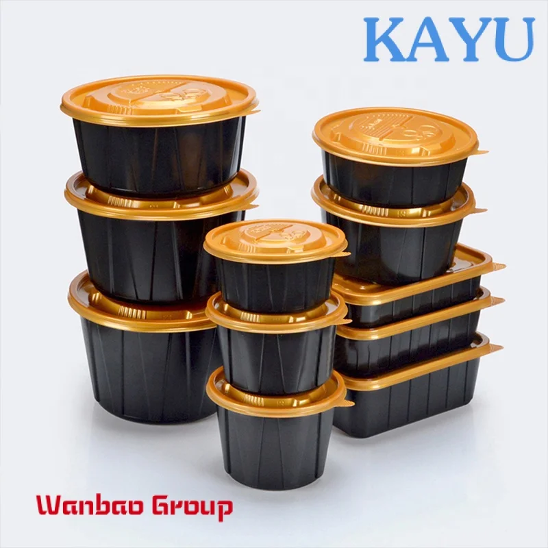 PP Plastic takeaway bowl cup wholesale disposable black round lunch box food packaging containers