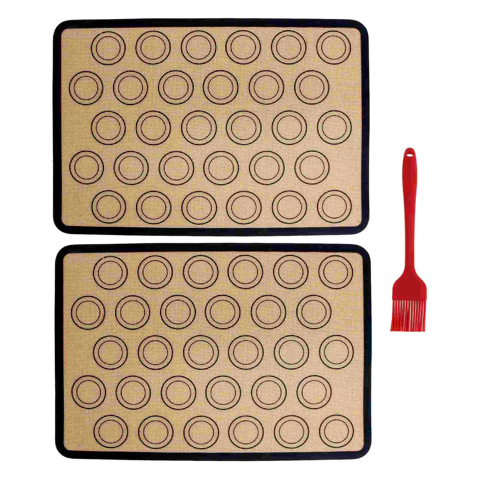 

2pcs Mats Large Macaron Nonstick Pad with Brush Reusable Heat Resistant Cake Mats for Sheet Pans